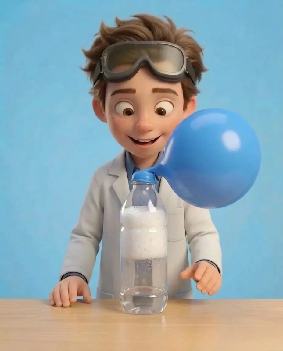 Professor O observes as the liquid at the bottom of the bottle aggressively fizzes into thick white foam.