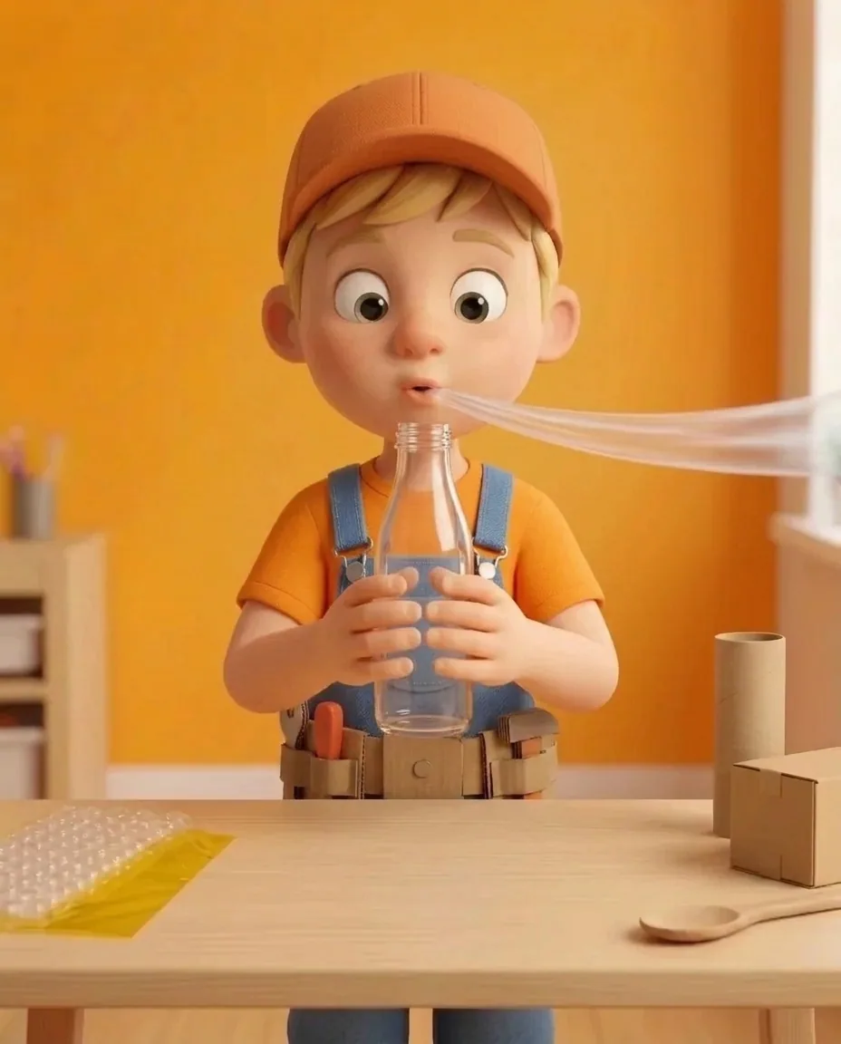 Captain A holds the empty glass bottle vertically, pointing its open neck upward near mouth level.