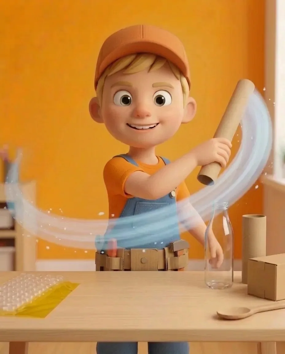 Captain A holds the long cardboard kitchen-roll tube firmly around one end.