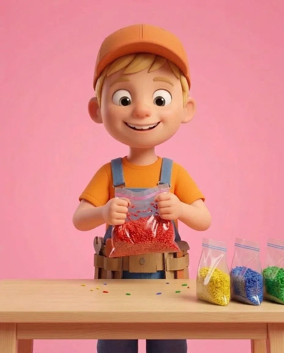 Captain A tightly seals the zip-lock bag and squishes and shakes the rice inside until every single grain is evenly coated.