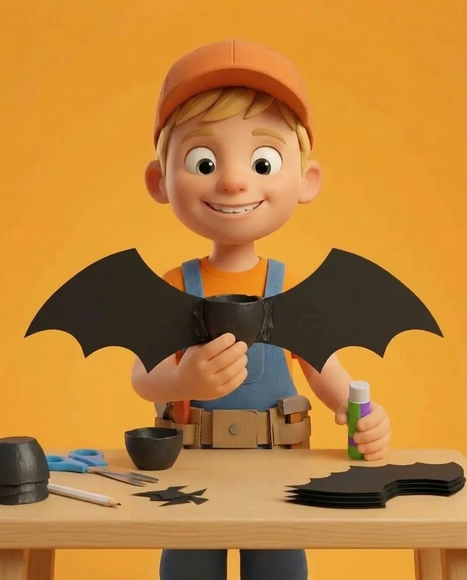 Captain A applies glue across the middle of a black wing set and presses it securely onto the back outer curve of a painted black egg-cup body.