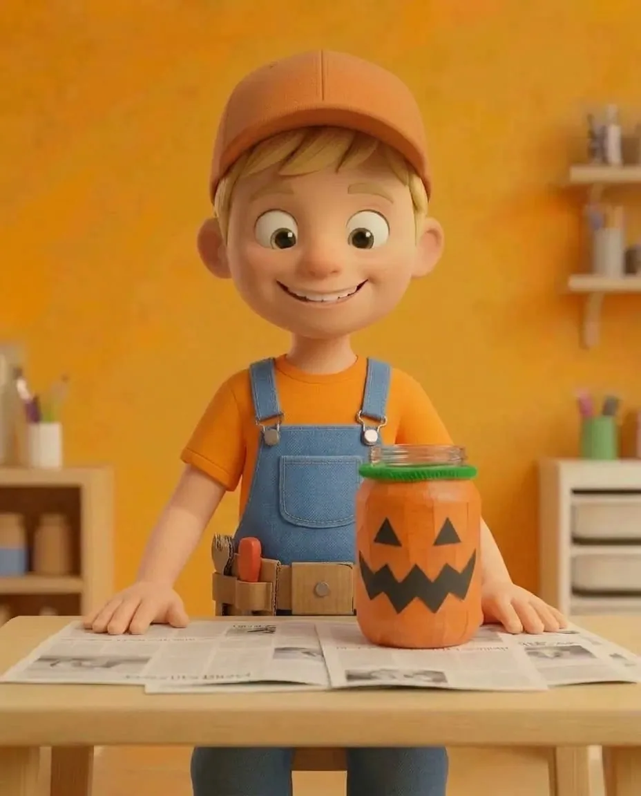 Captain A places the completed upright jar on the table and sits back with hands resting beside it.