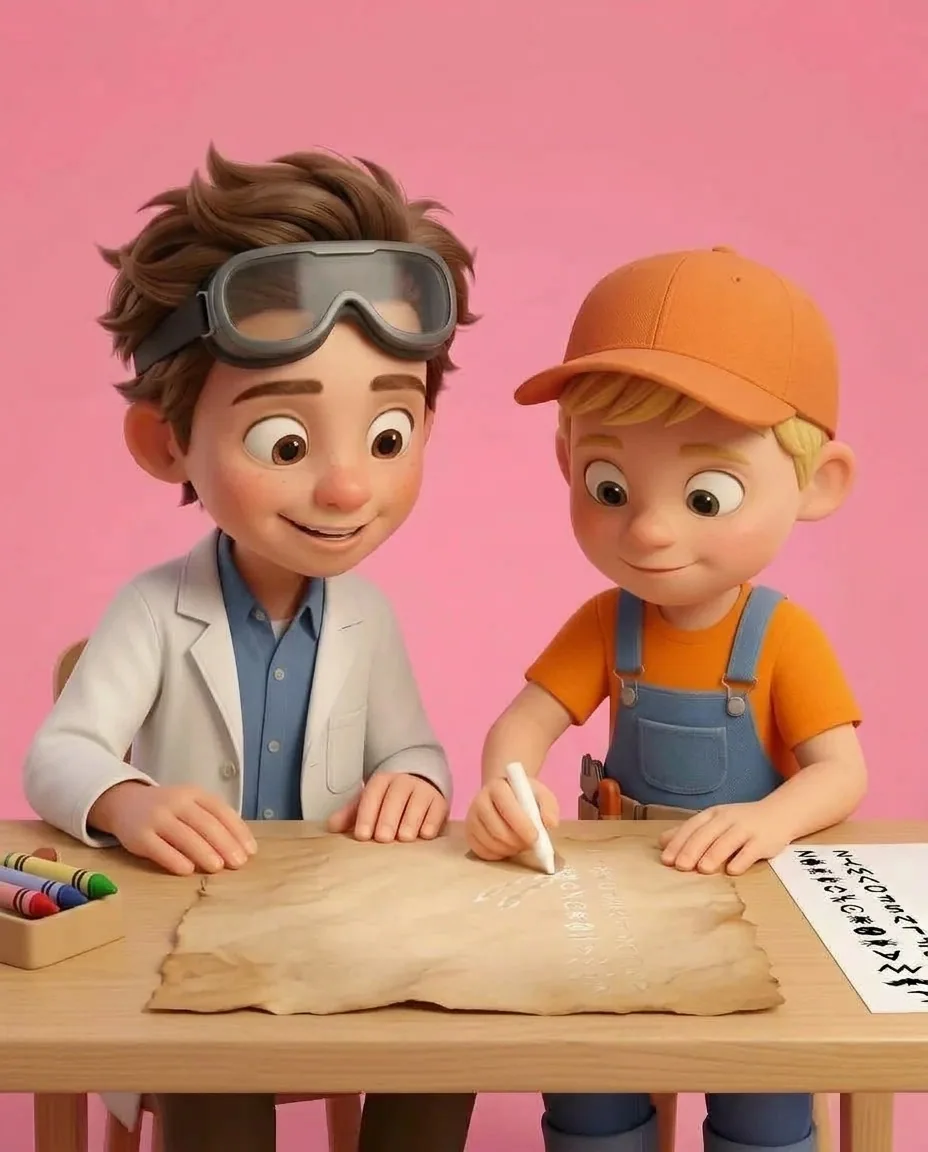Captain A presses firmly with a white wax crayon on the dry brown aged scroll, drawing four groups of secret symbols across it by copying from the…