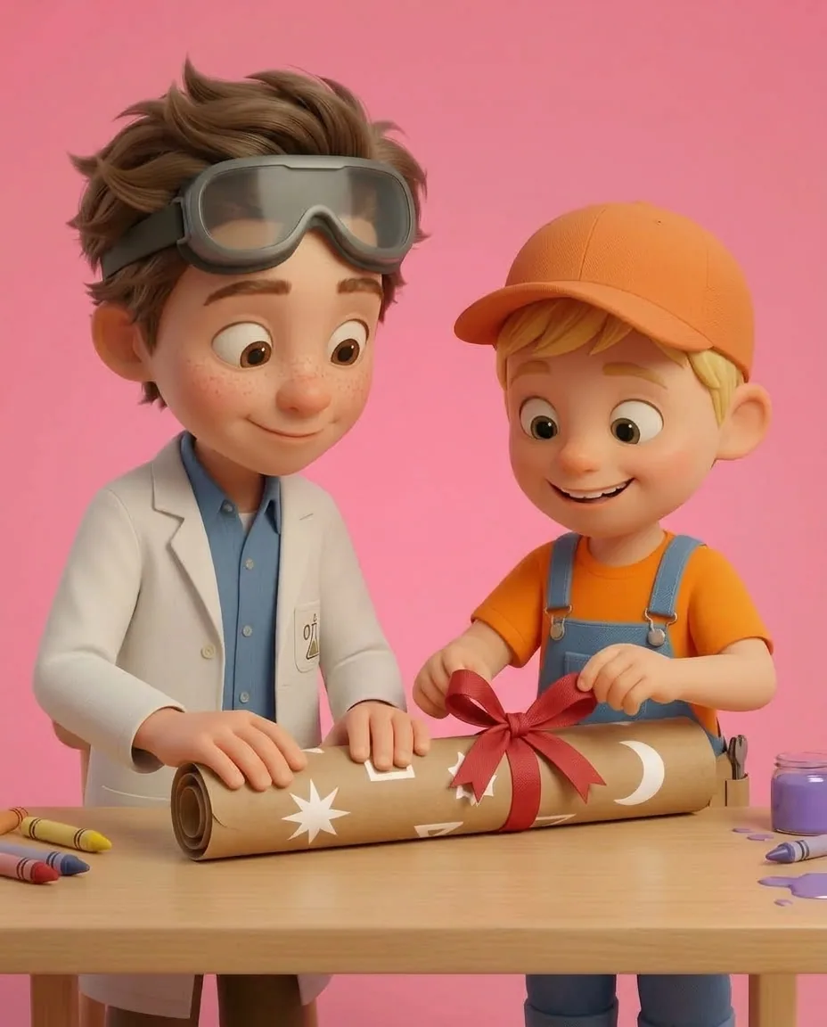 Professor O carefully rolls the dry, painted brown scroll into a tight cylinder.