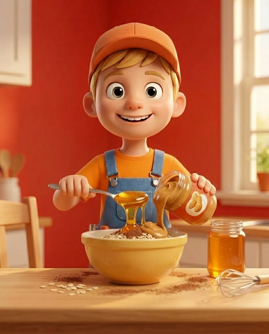 Captain A, a cheerful energetic 6-year-old boy maker with a big grin, short blonde hair under an orange builder's cap, a bright orange t-shirt under…