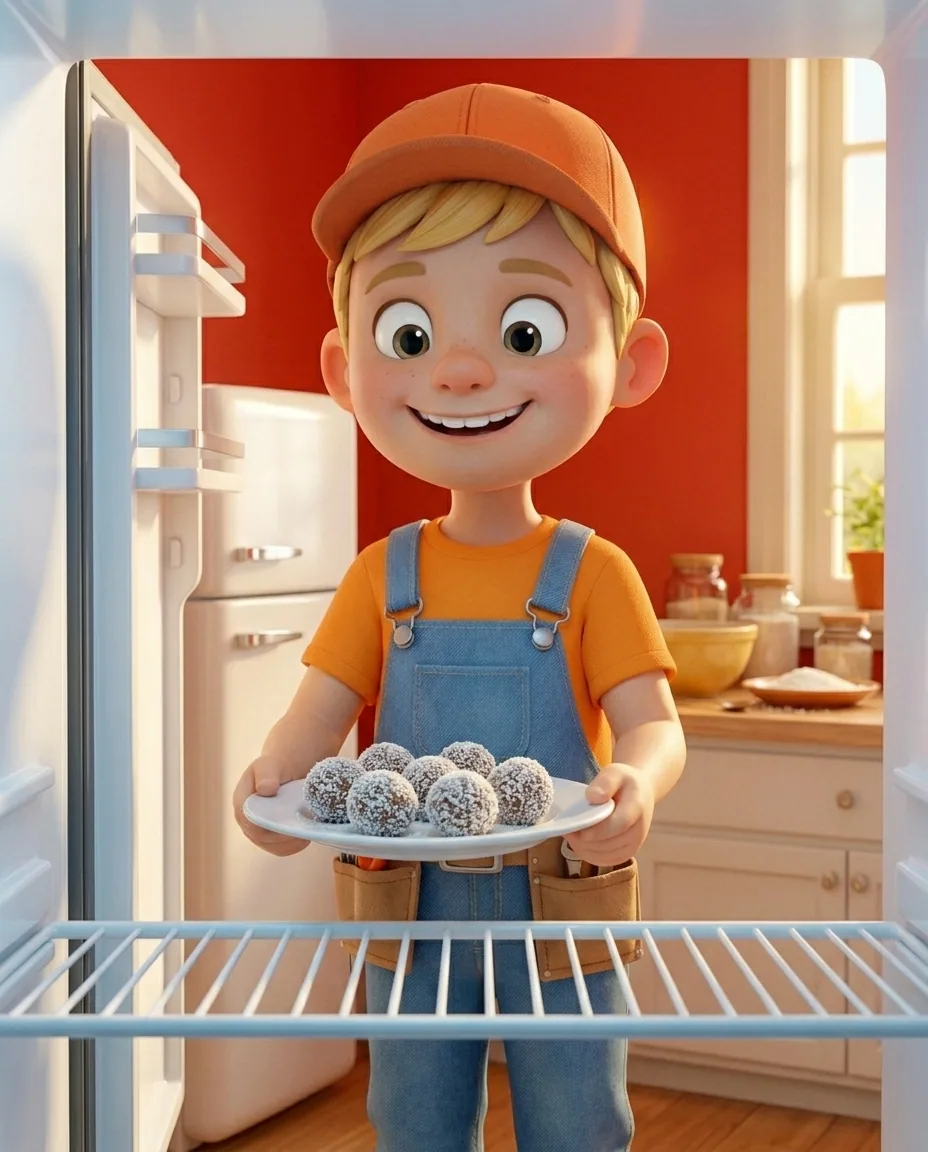 Captain A, a cheerful energetic 6-year-old boy maker with a big grin, short blonde hair under an orange builder's cap, a bright orange t-shirt under…