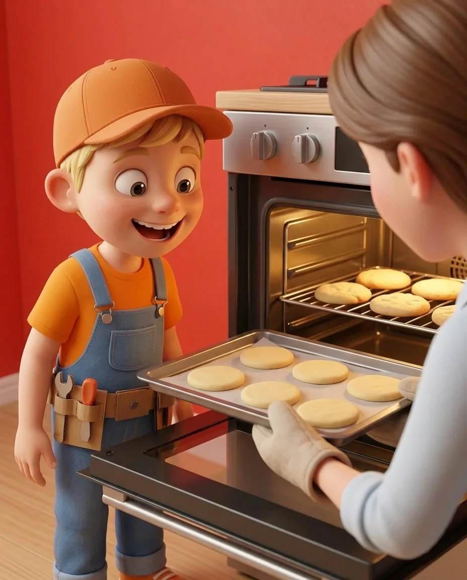 Captain A carefully lifts the cut dough circles and places them spaced apart on a flat baking tray lined with baking paper.